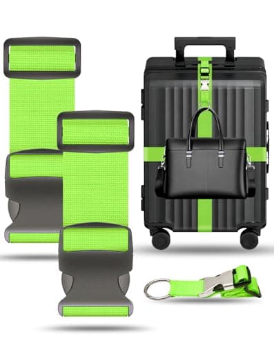 BILIONE 2Pcs Luggage Straps for Suitcases with Add A Bag Strap, 75" Long Adjustable Luggage Identifiers Nylon Travel Belt TSA Approved (Green)