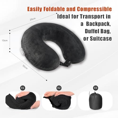 Egret Memory Foam Travel Neck Pillow, 360° Head, Neck & Chin Support, 2-Level Adjustable Neck Pillow for Travel with Removable Washable Cover, for Long Flights (Black — view 4