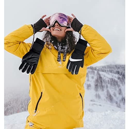 Andiker Women Waterproof Ski Gloves, Winter Touchscreen Thermal Gloves with Fleece, Windproof Snowboard Glove for Skiing Running and Cycling (Black-light grey) — view 4