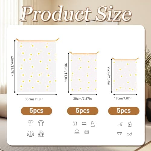 15 PCS Shoe Bags for Travel, EVA Shoe Storage Bags Dust Bag Set for Suitcase Wardrobe Gym and Holiday Packing (Daisy) — view 2