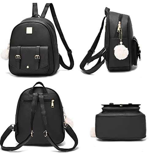 Gloppers Girls Mini Backpack Purse 3PCS Set Cute Faux Leather Rucksack with Shoulder Bag and Card Holder for Travel School (Gold Pink) — view 2