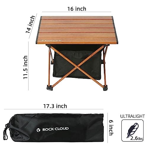 ROCK CLOUD Portable Camping Table Ultralight Aluminum Folding Beach Table Camp for Camping Hiking Backpacking Outdoor Picnic (Nature Wood Grain,with Storage Bag, Small) — view 3