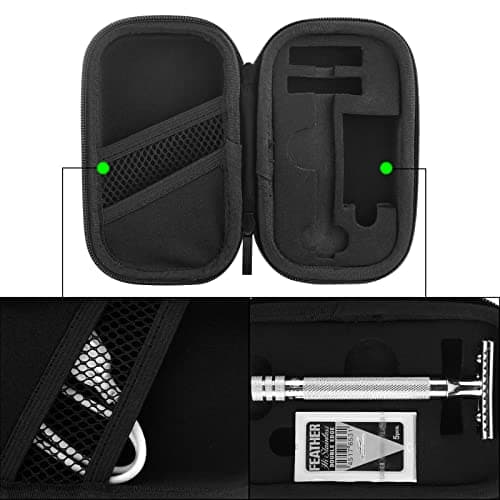 Linkidea Hard Travel Case Compatible with Vikings, Merkur, Shaving Revolution Double Edge Safety Razor, Storage Box Organizer for Safety Razor & Shaving Attachments (Lychee Vegan Leather) — view 5