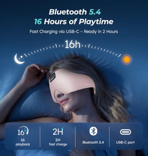 MUSICOZY Sleep Mask Headphones 100% Blackout Ice Silk Sleep Headphones — view 5