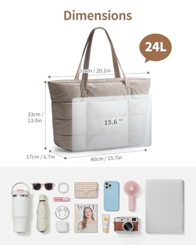 Narwey Tote Bags for Women, Ladies Handbags & Shoulder Bags, School Work Laptop Bags for Women, Quilted Puffer Teacher Hand Bag for College Shopping Travel Gym Beach (Khaki) — view 5