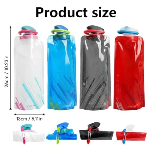 EujRcf 4PCS Collapsible Water Bottle, Foldable Water Bottles, Large Soft Flexible Foldable Reusable Water Bottles 700 Ml Water Pouch Design with Compact for Running Cycling Outdoor Sports and Travel — view 2