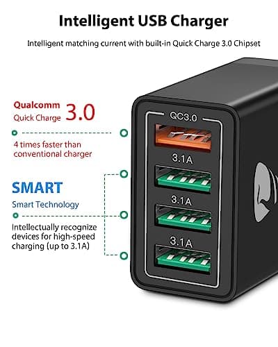 XUDUO 4-Port Fast Charger UK Wall Adapter 33W QC 3.0 Multiport Mains Power Adaptor For iPhone 16 15 14 13 12 11 Pro Max XR XS 8 Plus iPad Samsung — view 3