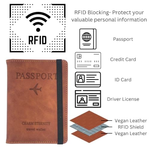 Passport Cover, Passport Holder Travel Wallet Organiser, Vegan Leather Passport Protector Cover, Passport Case Travel Document Holder for Women & Men, Passport, Business Cards, ID Card Holder (Brown) — view 2