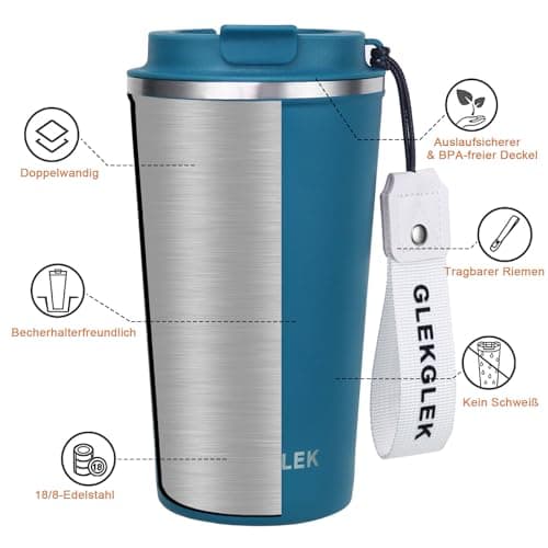GLEKGLEK Insulated Travel Mug 500ml, 2 Pack, Leakproof Lid — view 6