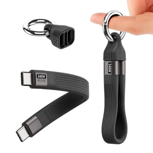 LANQEAOR 240W USB C to USB C Cable, Portable Keychain Type C Fast Charging Cable, Short PD Charging Data Cable for Phones, Tablets, Laptops, Travel and Everyday Carry (Black)