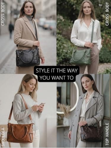 Full Grain Real Leather Handbag for Women, Shoulder Bag, Sage Green — view 6