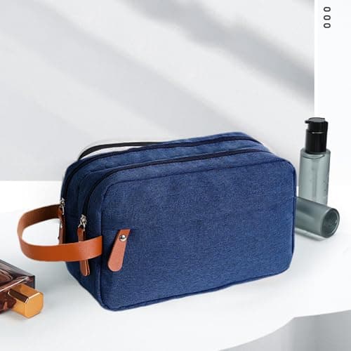 Toilet Luggage - Waterproof Shaving Kit, Portable Cosmetic Organizer, Department Space, Storage, Easy Carrying Handle | Compact Bathroom Accessories For Brush Tools Grooming Holiday Travel, Navy Blue — view 2