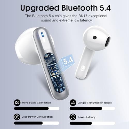 Wireless Earbuds, Bluetooth 5.4 Earphones HiFi Stereo, 14mm Drivers with Big Bass, 40H Bluetooth Headphones with 4 ENC Noise Cancelling Mic, IP7 Waterproof Ear Buds Comfortable Fast Charging Silver — view 3