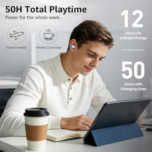 TOZO T6 Wireless Earbuds, Bluetooth 5.3 Ear Buds, Stereo Sound in Ear Headphones, 50 Hours Playtime for Travel, Work and Calls, Wireless Charging, APP Customizable EQs, IPX8 Waterproof Earphones — view 3