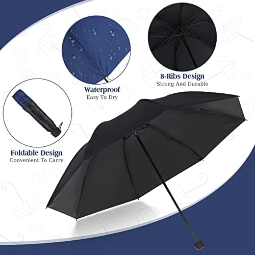 Hillban Set of 12 Windproof Travel Umbrella Folding Umbrella Bulk Rain Umbrellas Portable Travel Umbrellas Strong Compact Umbrella for Wind Rain Sun Car Backpack Men Women Kids (Black, Navy Blue) — view 6