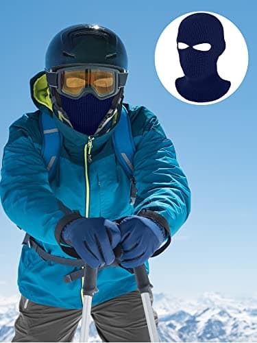 Geyoga 2 Hole Knitted Ski Mask Full Face Cover Warm Balaclava Knitted Winter Face Mask for Outdoor Sports(Navy Blue,Adult Size) — view 2