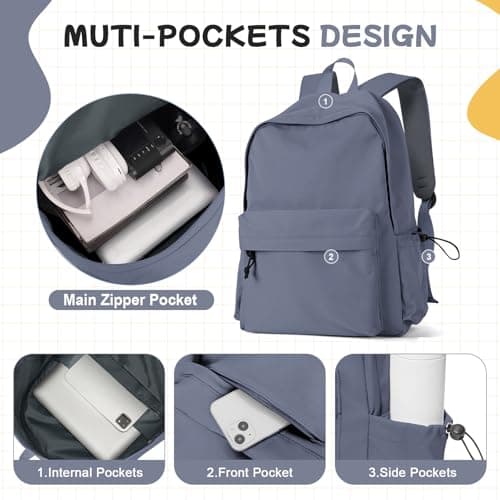 HYC00 School Backpack Womens, Causal Travel School Bags 14 Inch Laptop Backpack Rucksack Bag for Women Teenage Girls Boys Lightweight College Rucksack Water Resistant Bookbag Work Daypack, Blue Purple — view 3