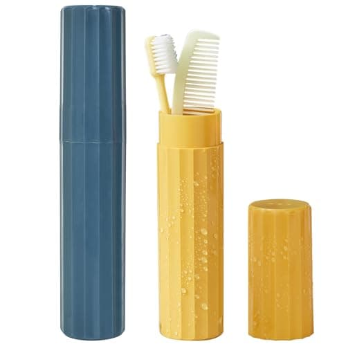 2 Pcs Travel Toothbrush Case, Portable Toothbrush Holder Travel with Cover, Waterproof Toothbrush Travel Case for Home, School, Camping, Business Trip (Blue & Yellow)