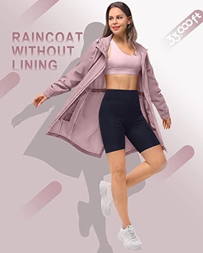 33,000ft Women's Rain Jacket Lightweight Hooded Long Rain Coat Waterproof Jacket Ladies Packable Functional Jacket Windbreaker Breathable Active Outdoor Coats Pink XL/16 — view 2