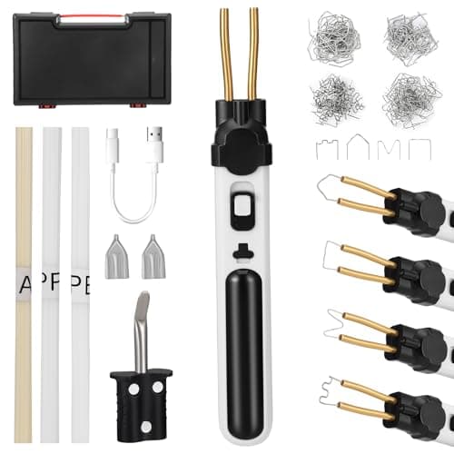 Cordless Plastic Welding Kit,2 in1 Plastic Welder Gun with 200pcs Staples,15pcs Rods,3 Soldering Tips,Led Work Light,2.0Ah Battery,Hot Stapler Plastic Welder Repair Kit for Bumper Crack Repair