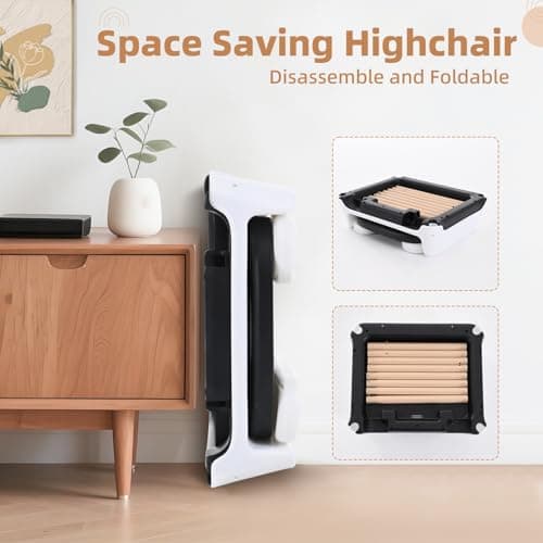 High Chairs for Babies and Toddlers, Adjustable Convertible 3 in 1 Baby High Chair, Portable Compact Baby Infant Feeding Chair Travel Highchair Booster for Toddler, from 6 Month to 3 Years Black — view 6