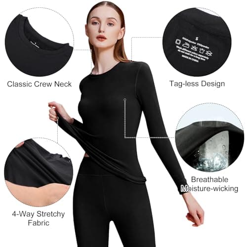 Lancry Thermal Tops Womens,Fleece Lined Crew Neck Women's Thermal Tops Thermal Underwear Womens,Balck Thermal Long Sleeve Top Women Ladies Thermal Tops Base Layer Women (S) — view 3