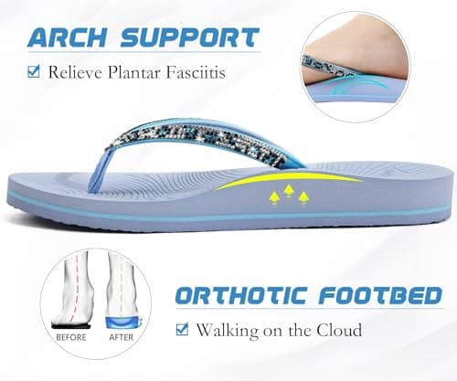 KuaiLu Women's Rhinestone Flip Flops Arch Support Yoga Mat Cushion Sandals — view 3
