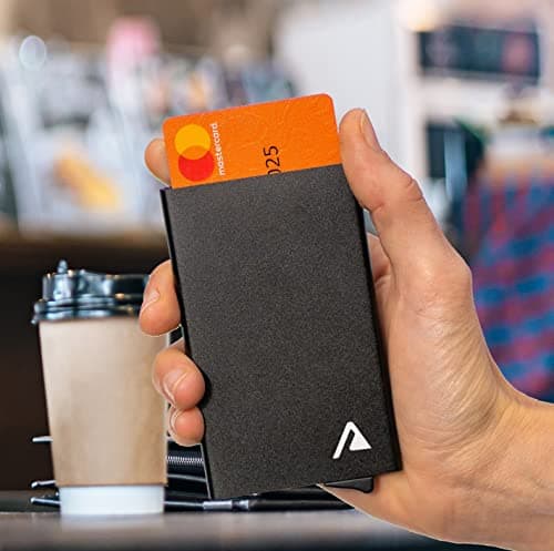 Auners - Card Holder Wallet Mens Minimalist Slim Metal RFID Blocking Contactless Card Protector Pop-Up Gift for Man Him Christmas Stocking Filler — view 5