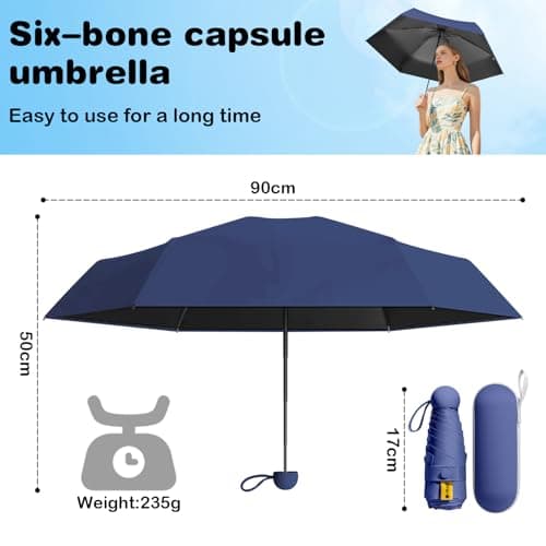 MPXEAVG Travel Umbrella, Handbag Umbrellas, Compact Umbrella with Case, for Women Handbag Size, UV Protection for Men Women (Navy Blue) — view 2
