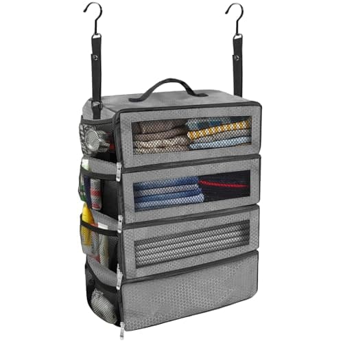 Olosar Suitcase Organizer, Travel Luggage Organizer Portable Hanging Travel Shelves Collapsible Hanging Packing Cubes for Carry on Suitcase, Grey-M, M, Modern