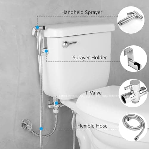 YIBEWANL Handheld Bidet Sprayer, Stainless Steel Shattaf Douche Shower Spray with T-Valve Adapter and 1.5m Hose for Toilet, Bathroom Bidet Jet Spray for Personal Hygiene — view 2