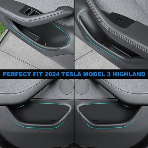 KUNIST 4PCS Door Protector for Tesla Model 3 2025 Accessories Upgraded Soft Silicone Door Organizer Door Slot Pockets Door Side Storage Box for Tesla Model 3 Highland 2024-2025, Black — view 5