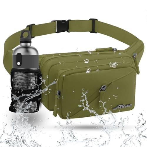 REETEE Bum Bag Fanny Pack Men Women Water Resistant Waist Packs Sports Waist Bag with Bottle Holder, Walking Waist Pack Bumbag with Adjustable Belt for Running Travel Cycling Outdoor Sport (Green)