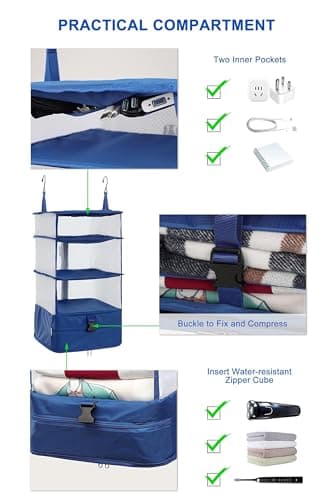ELEZAY Hanging Packing Cubes Portable Closet Shelves Travel Collapsible Compression Garment Organisers for Carry-on Luggage Suitcase with Breathable Perforated Material Large, Beige — view 4