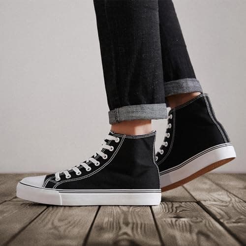 ZGR Men's High Top Canvas Sneakers Lace Up Classic Casual Walking Shoes, Black, 13 — view 2