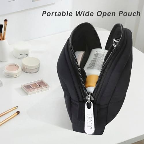 DOB SECHS Waterproof Canvas Mini Travel Makeup Carrying Case Wash Bags Cosmetic Bag Portable Electronics Accessories Organizer Wash Gym Shaving Bag (#2517-Black, Small) — view 6
