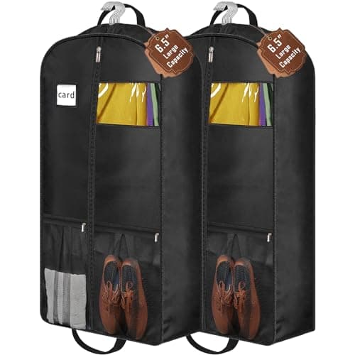 43" Heavy Duty Garment Bags for Travel 6.5" Gusseted Suit Bags for Closet Storage 2 Handles Hanging Clothes Bag with Pocket Cover for Shirts, Coats, Dresses, Suit Holder, 2 Pack