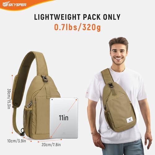 SKYSPER Sling Bag RFID Cross Body Bag Recycled Crossbody Backpack Travel Daypack(Camel) — view 2