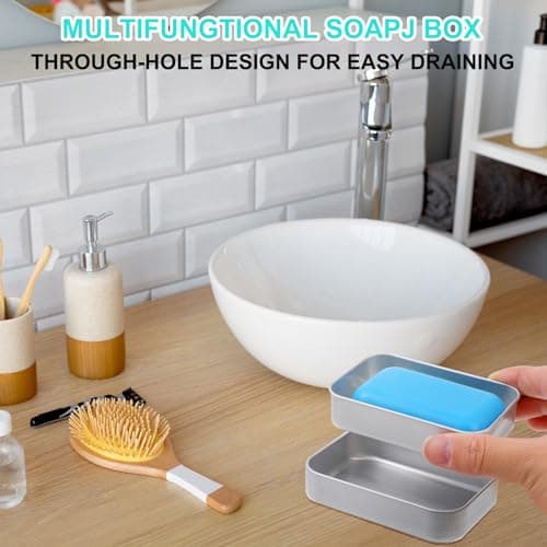 Tyqour Aluminium Travel Soap Container Metal Travel Soap Dish with Lid Self Draining Soap Tin Bar Soap Holder Soap Case Box for Camp Travel Gym Hiking Home Bathroom — view 4