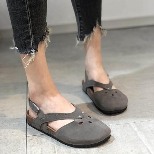 Womens Closed Toe Sandals Casual Comfort Wide Fit Ladies Flat Slippers Breathable Non-Slip Stylish Large Size Retro Strappy Sandals Indoor Outdoor — view 6