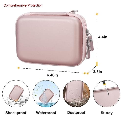 Elonbo Camera Carrying Case Compatible with Fujifilm Instax Mini EVO Instant Camera, Camera Lens Cover Photo Printer Travel Protective Storage Holder, Mesh Pocket Fits Film Charger SD Card, Rose Gold — view 2