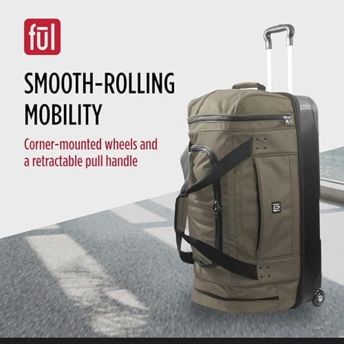 FUL Workhorse 30-Inch Rolling Duffel Bag, Split-Level Travel Luggage with Hardshell Base and Wheels, Khaki — view 6