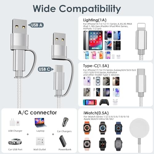 Travel Essentials for Apple Watch Charger 3 in 2 Multi Charger Cord-White — view 4