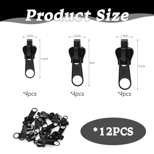 FEIGO Zip Repair Kit, 12pcs Replacement Zipper Pulls, Universal Detachable Zipper Fixer for Jackets, Luggage, Bags, Backpacks, Suitcases (3 Sizes, No Sewing Required) — view 2