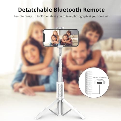 ATUMTEK Selfie Stick Tripod, 3-in-1 Extendable Aluminum Phone Tripod with Detachable Bluetooth Remote, Compatible with iPhone 17/16/15/14/13/12/11/11 Pro/XS Max/XR and Samsung Smartphones, White — view 4