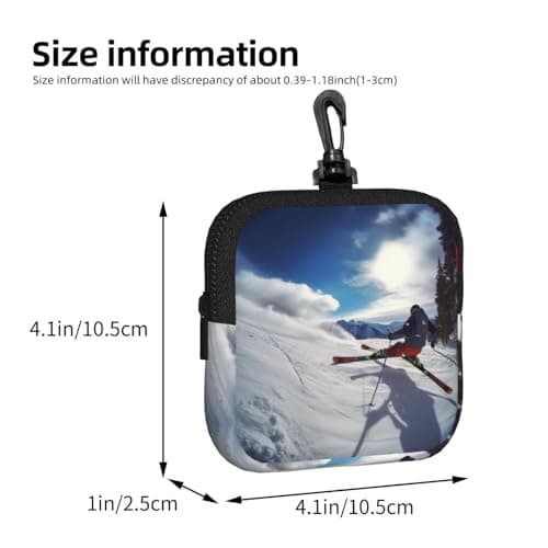Mini Pouch with Carabiner, Neoprene Travel Makeup Bag with Zipper Tool Storage Pouch Winter Skiing Coin Purse Portable Earbud Case Waterproof Card Holder Wallet for Women Men — view 3