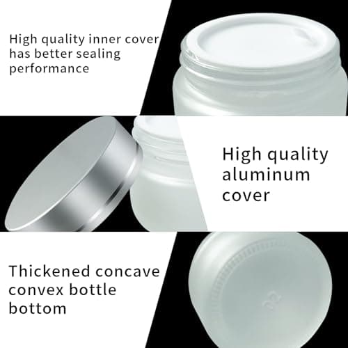 XNJIHWA 2Pcs Empty Cosmetic Containers Jars 50ml/50g,Transparent Refillable Frosted Cosmetic Glass Jars with Screw Silver Lids and White Inner Liners for Face Cream Lotion — view 4