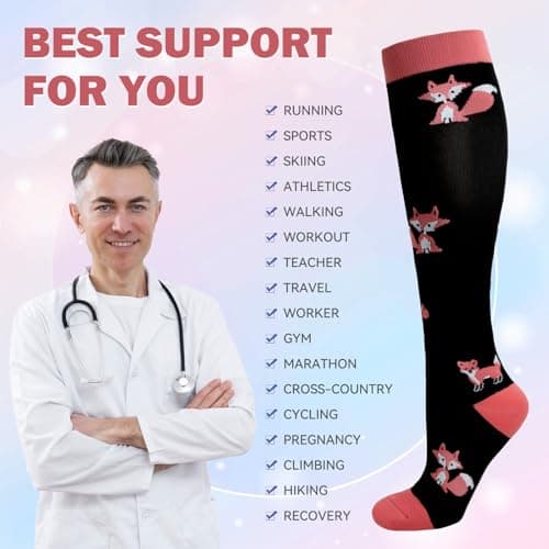 Compression Socks for Women & Men 6 Pairs 20-30 mmHg Travel Flight Socks — view 5