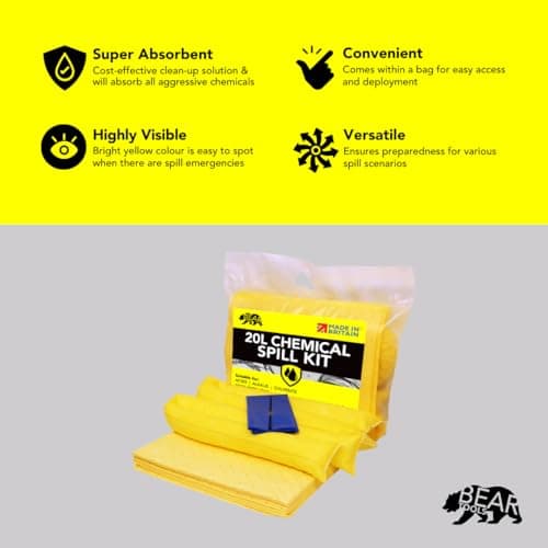 20L Spill Kits (Chemical) UK Manufactured, Yellow, Use for Spills Involving Aggressive Chemicals, Acids, Alkalis, For Indoor/Outdoor Use – On-the-go bag — view 3