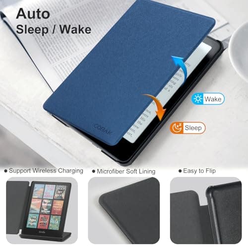 CoBak Wireless Charge Converter Case for 7" Kindle Paperwhite 12th Gen 2024 and Kindle Colorsoft, Qi-Enabled, Compatible with iPhone MagSafe/PopSockets Grip/Anker Wireless Charging Pads, Dark Blue — view 5